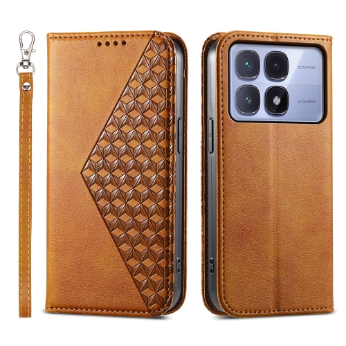 

For Redmi K70 Ultra Cubic Grid Calf Texture Magnetic Leather Phone Case(Yellow)