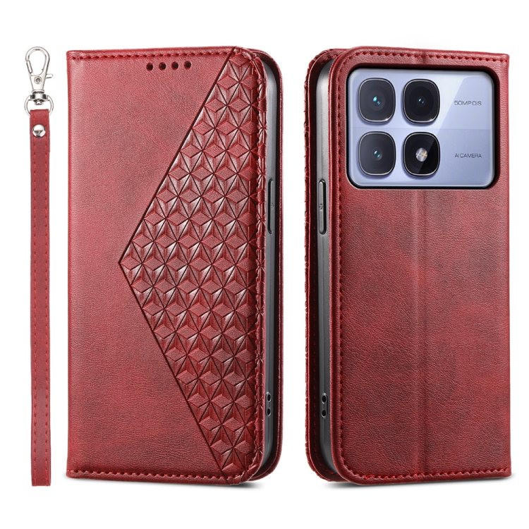 

For Redmi K70 Ultra Cubic Grid Calf Texture Magnetic Leather Phone Case(Red)