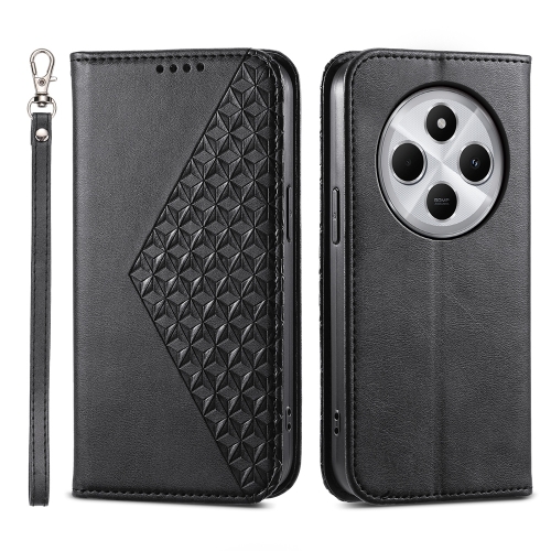 

For Redmi 14C 4G Cubic Grid Calf Texture Magnetic Leather Phone Case(Black)