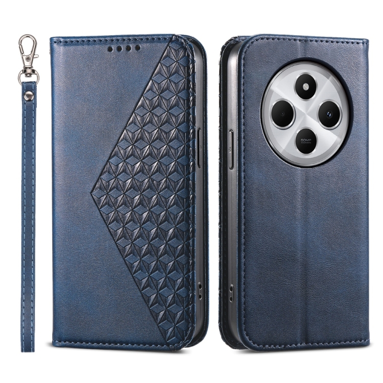 

For Redmi 14C 4G Cubic Grid Calf Texture Magnetic Leather Phone Case(Blue)