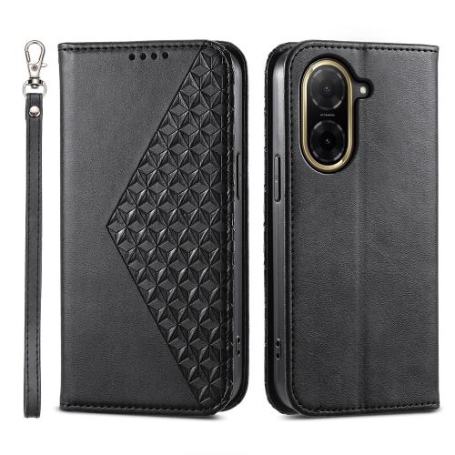 

For Redmi A5 4G 171.7mm / Xiaomi Poco C71 Cubic Grid Calf Texture Magnetic Leather Phone Case(Black)