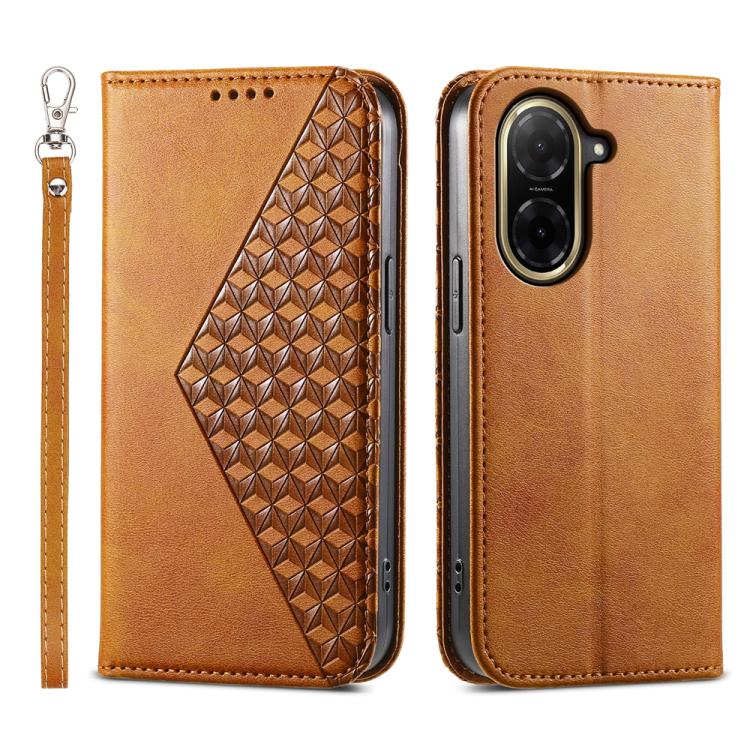 

For Redmi A5 4G 171.7mm / Xiaomi Poco C71 Cubic Grid Calf Texture Magnetic Leather Phone Case(Yellow)