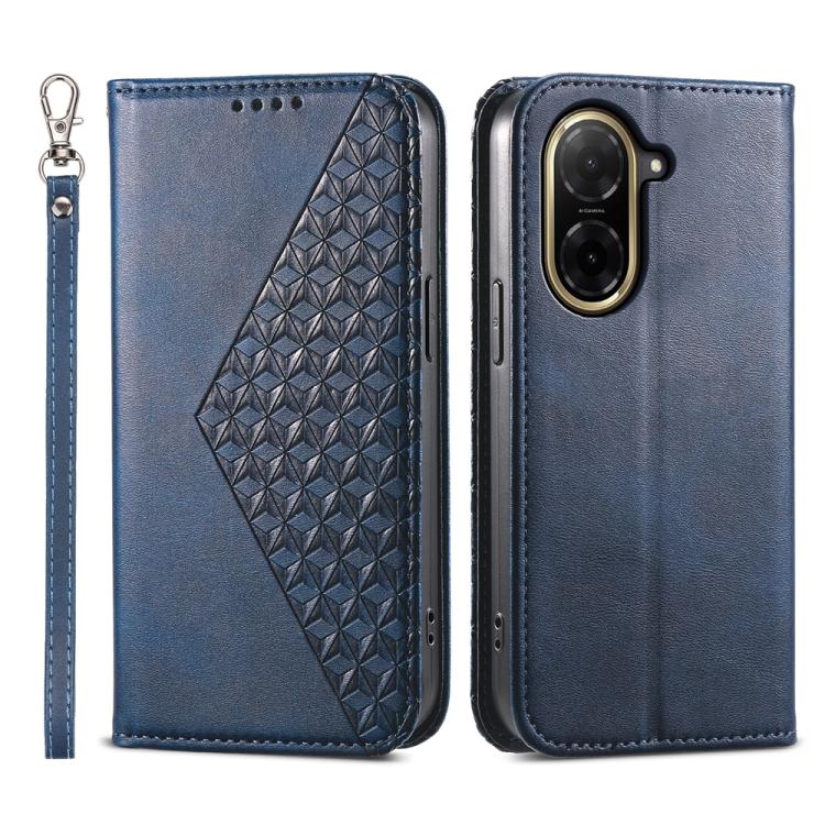 

For Redmi A5 4G 171.7mm / Xiaomi Poco C71 Cubic Grid Calf Texture Magnetic Leather Phone Case(Blue)