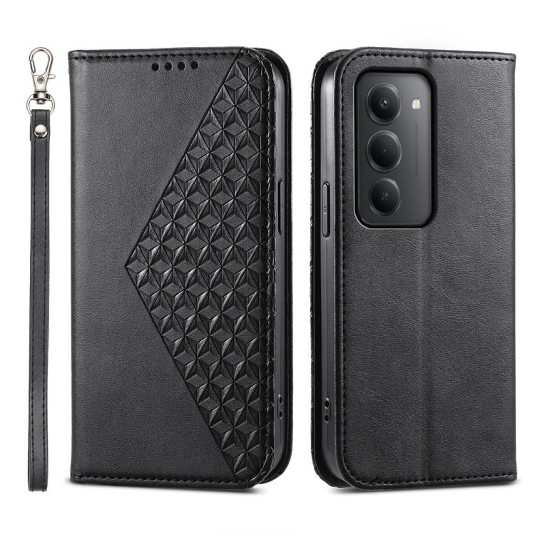 

For Redmi 15 5G Global / 15 4G SEA 169.5mm Cubic Grid Calf Texture Magnetic Leather Phone Case(Black)