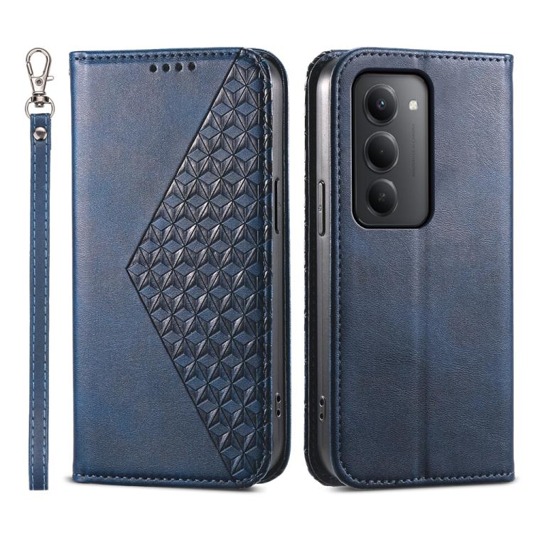 

For Redmi 15 5G Global / 15 4G SEA 169.5mm Cubic Grid Calf Texture Magnetic Leather Phone Case(Blue)