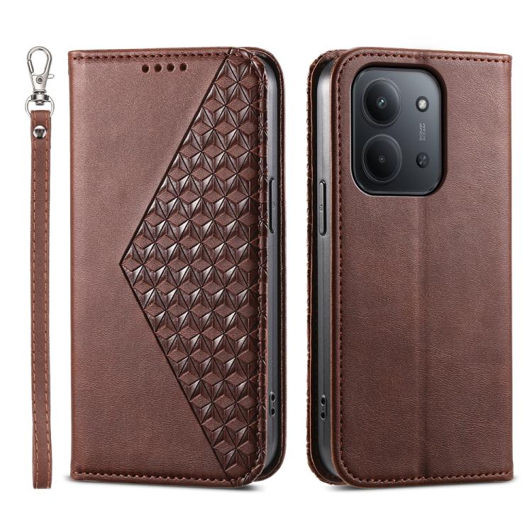 

For Redmi 15C 5G / 4G Global 171mm / Poco C85 4G Cubic Grid Calf Texture Magnetic Leather Phone Case(Brown)