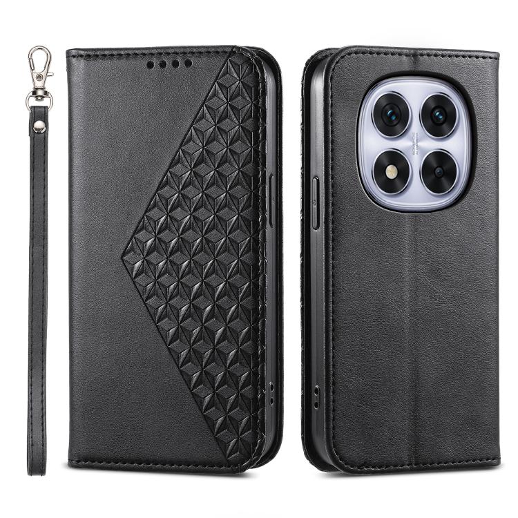 

For Redmi Note 15 Pro 5G Global 163.6mm Cubic Grid Calf Texture Magnetic Leather Phone Case(Black)