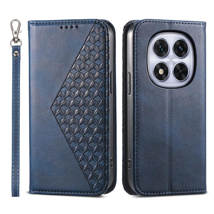 

For Redmi Note 15 Pro 5G Global 163.6mm Cubic Grid Calf Texture Magnetic Leather Phone Case(Blue)