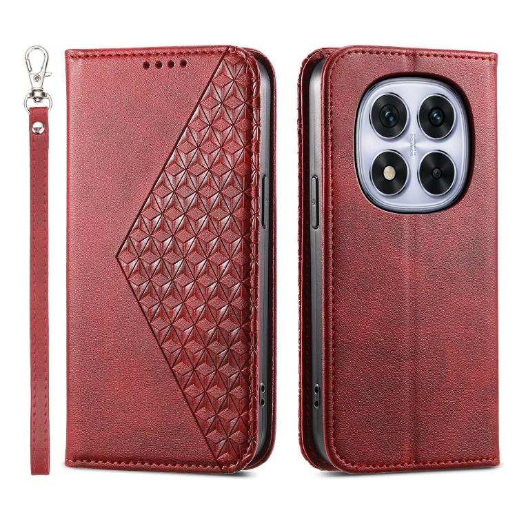 

For Redmi Note 15 Pro+ 163.3mm / Poco M8 Pro Cubic Grid Calf Texture Magnetic Leather Phone Case(Red)