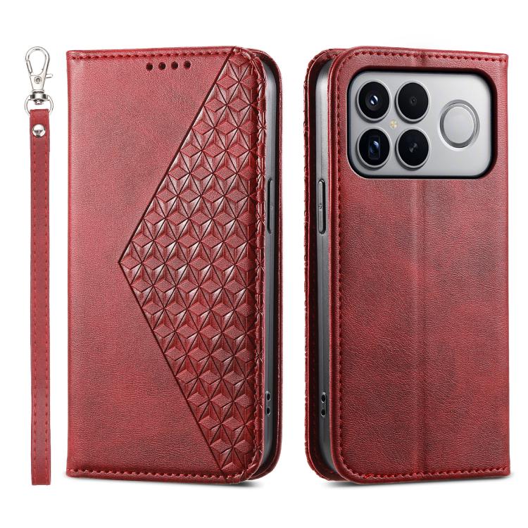 

For Redmi K90 Pro Max / Poco F8 Ultra 5G Cubic Grid Calf Texture Magnetic Leather Phone Case(Red)