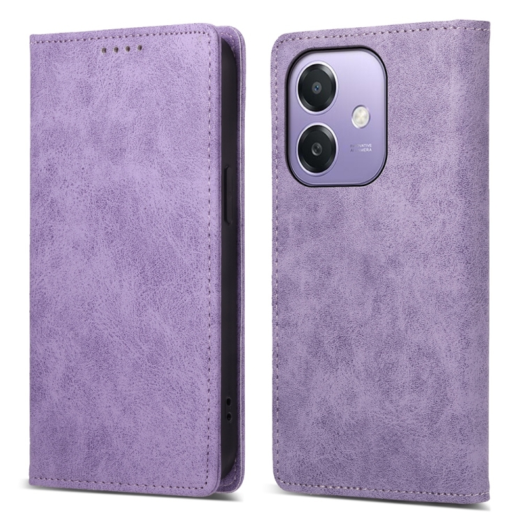 

For OPPO A3 4G / 5G Global / A3X 4G / 5G India Business Solid Color Magnetic RFID Leather Phone Case(Purple)