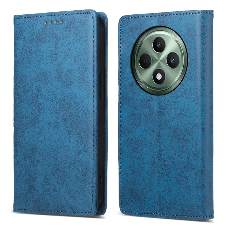 

For OPPO Reno12 F 4G / 5G / F27 India Business Solid Color Magnetic RFID Leather Phone Case(Blue)