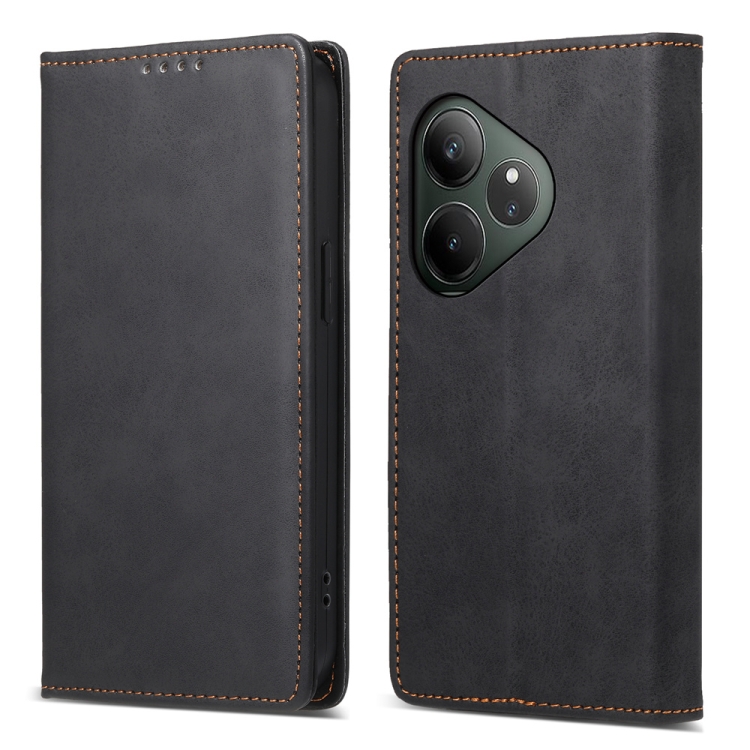 

For Realme GT 6 Global Business Solid Color Magnetic RFID Leather Phone Case(Black)