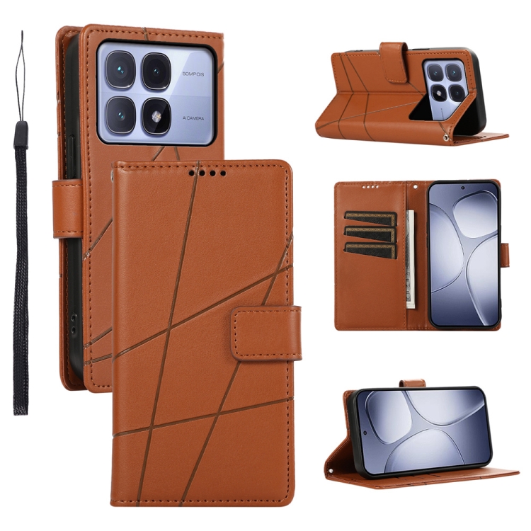

For Redmi K70 Ultra PU Genuine Leather Texture Embossed Line Phone Case(Brown)