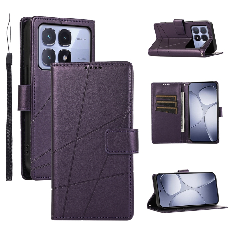 

For Redmi K70 Ultra PU Genuine Leather Texture Embossed Line Phone Case(Purple)