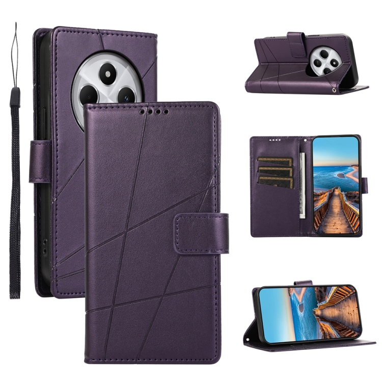 

For Redmi 14C 4G PU Genuine Leather Texture Embossed Line Phone Case(Purple)