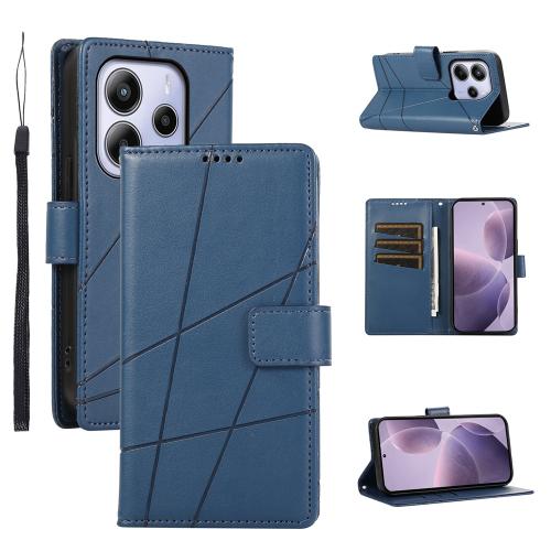 

For Redmi Note 14 4G Global PU Genuine Leather Texture Embossed Line Phone Case(Blue)