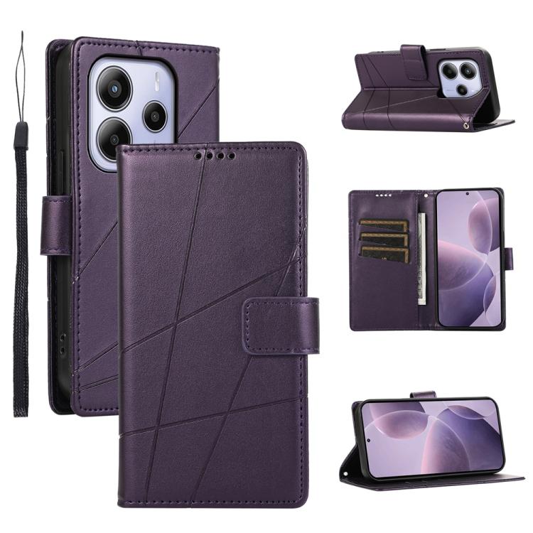 

For Redmi Note 14 4G 163.25mm Global PU Genuine Leather Texture Embossed Line Phone Case(Purple)