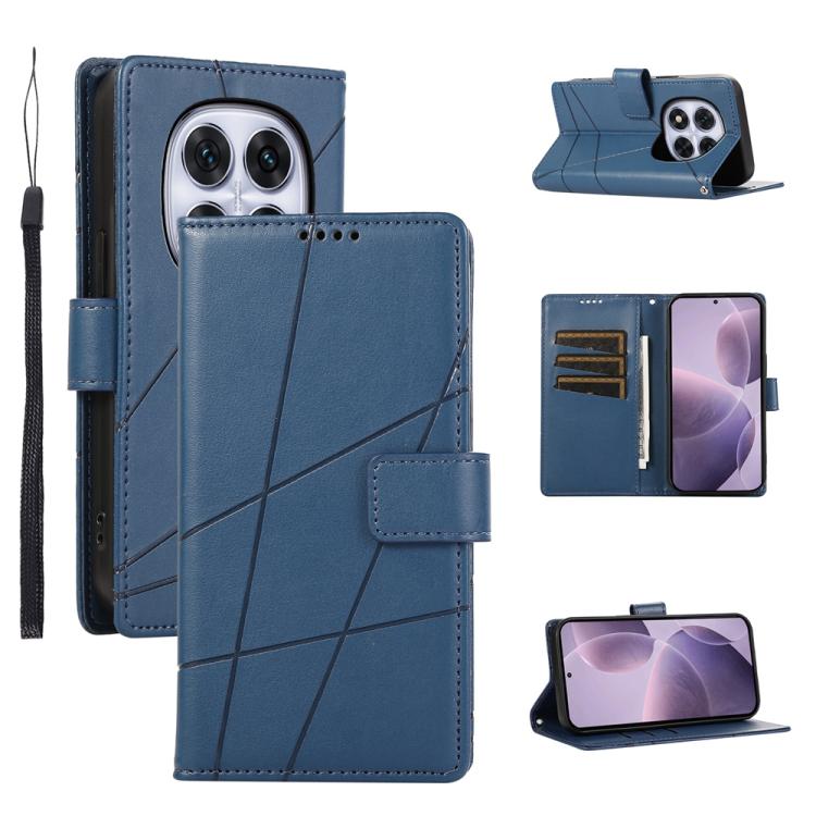 

For Redmi Note 14 Pro 4G PU Genuine Leather Texture Embossed Line Phone Case(Blue)