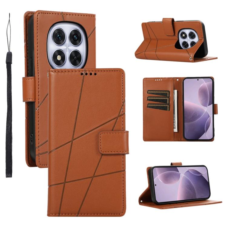 

For Redmi Note 14 Pro 4G PU Genuine Leather Texture Embossed Line Phone Case(Brown)