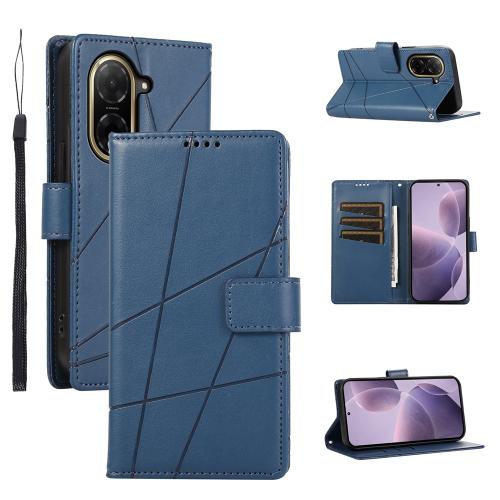

For Redmi A5 4G 171.7mm / Xiaomi Poco C71 PU Genuine Leather Texture Embossed Line Phone Case(Blue)