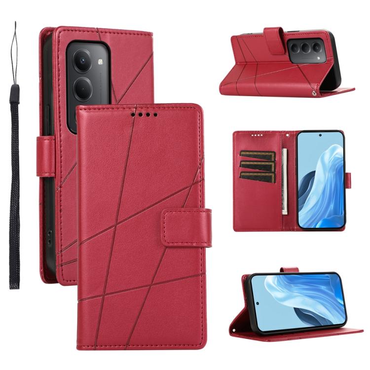 

For Redmi 15 5G Global / 15 4G SEA 169.5mm PU Genuine Leather Texture Embossed Line Phone Case(Red)