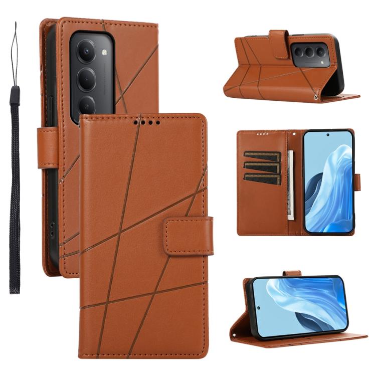 

For Redmi 15 5G Global / 15 4G SEA 169.5mm PU Genuine Leather Texture Embossed Line Phone Case(Brown)