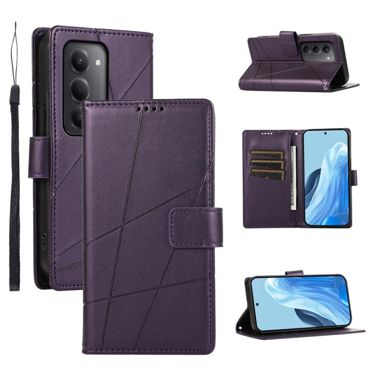 

For Redmi 15 5G Global / 15 4G SEA 169.5mm PU Genuine Leather Texture Embossed Line Phone Case(Purple)