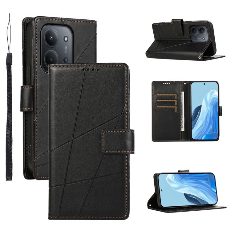 

For Redmi 15C 5G / 4G Global 171mm / Poco C85 4G PU Genuine Leather Texture Embossed Line Phone Case(Black)