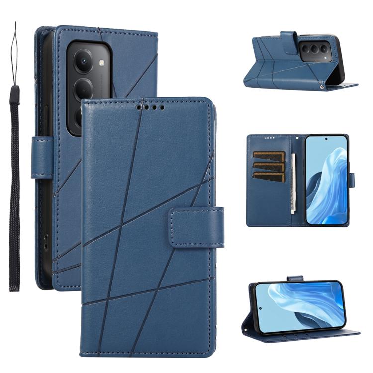 

For Redmi 15 5G / 4G EU 171mm PU Genuine Leather Texture Embossed Line Phone Case(Blue)