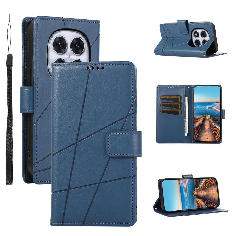 

For Redmi Note 15 Pro 5G Global 163.6mm PU Genuine Leather Texture Embossed Line Phone Case(Blue)