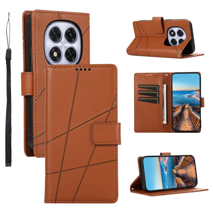 

For Redmi Note 15 Pro 5G Global 163.6mm PU Genuine Leather Texture Embossed Line Phone Case(Brown)
