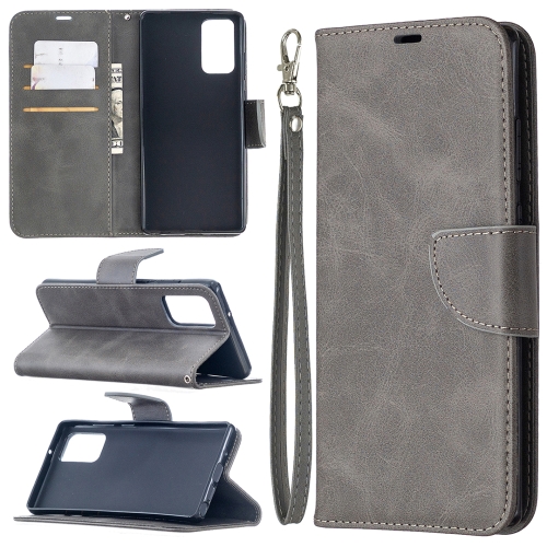 

For Samsung Galaxy Note 20 Retro Lambskin Texture Pure Color Horizontal Flip PU Leather Case, with Holder & Card Slots & Wallet & Lanyard(Grey)