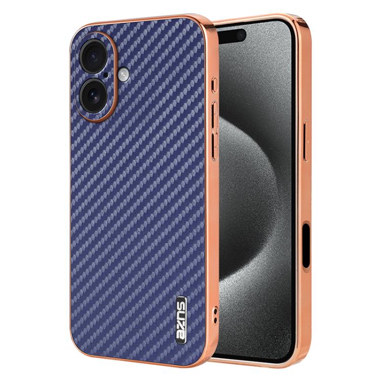 

For iPhone 17 AZNS Electroplated Edge Carbon Fiber Texture Phone Case(Blue)