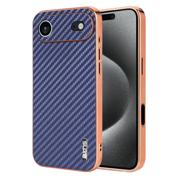 

For iPhone Air AZNS Electroplated Edge Carbon Fiber Texture Phone Case(Blue)