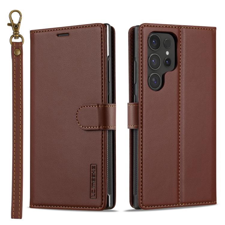 

For Samsung Galaxy S25 Ultra 5G LC.IMEEKE L2 Series Detachable Magsafe PU Phone Case with Lanyard(Brown)