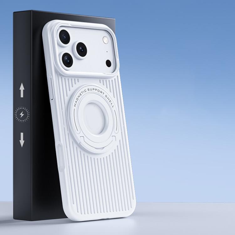 

For iPhone 17 Pro Max Cooling MagSafe Magnetic Phone Case with Trolley Bracket(White)