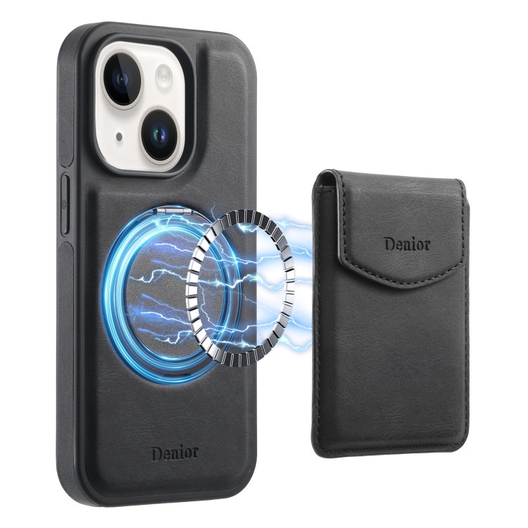 

For iPhone 15 Denior D20 Skin Feel MagSafe Holder Detachable Card Slot Phone Case(Black)