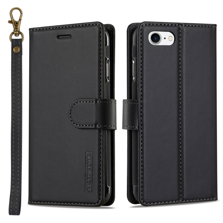 

For iPhone 7 / 8 / SE 2020 2022 LC.IMEEKE L2 Series Detachable Magsafe PU Phone Case with Lanyard(Black)