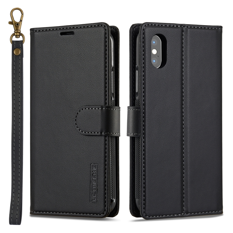 

For iPhone X / XS LC.IMEEKE L2 Series Detachable Magsafe PU Phone Case with Lanyard(Black)