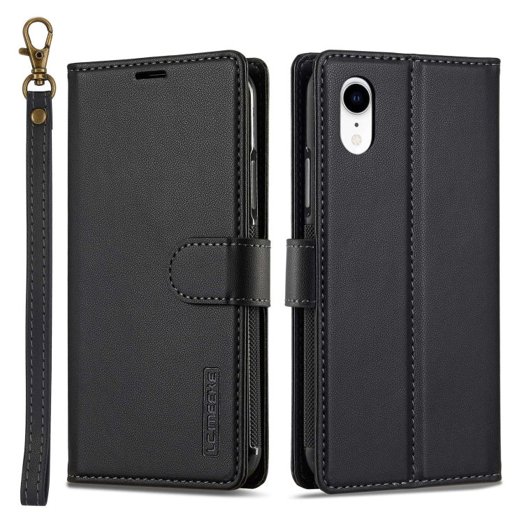 

For iPhone XR LC.IMEEKE L2 Series Detachable Magsafe PU Phone Case with Lanyard(Black)