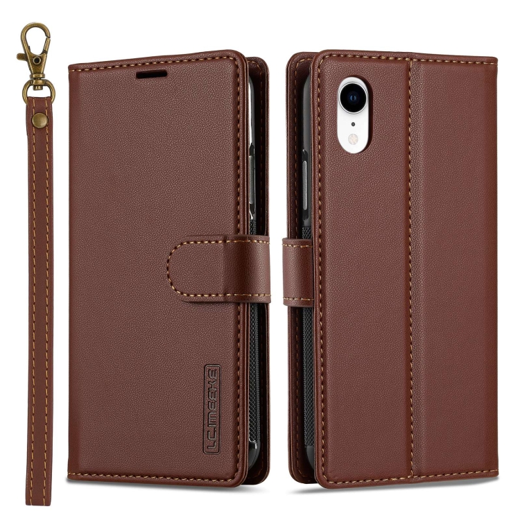 

For iPhone XR LC.IMEEKE L2 Series Detachable Magsafe PU Phone Case with Lanyard(Brown)