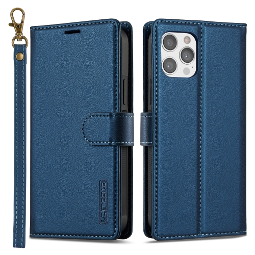 

For iPhone 12 Pro Max LC.IMEEKE L2 Series Detachable Magsafe PU Phone Case with Lanyard(Blue)