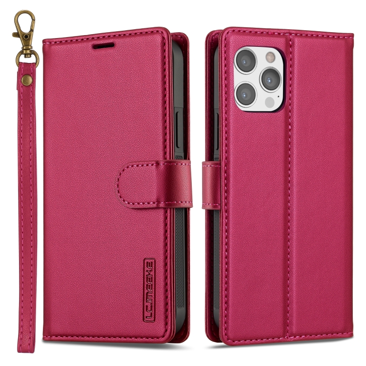 

For iPhone 12 Pro Max LC.IMEEKE L2 Series Detachable Magsafe PU Phone Case with Lanyard(Red)