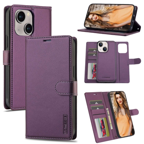 

For iPhone 14 LC.IMEEKE L2 Series Detachable Magsafe PU Phone Case with Lanyard(Purple)