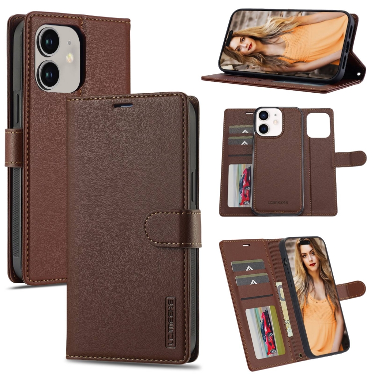 

For iPhone 11 LC.IMEEKE L2 Series Detachable Magsafe PU Phone Case with Lanyard(Brown)