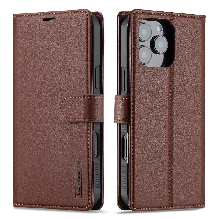 

For iPhone 16 Pro LC.IMEEKE L2 Series Detachable Magsafe PU Phone Case with Lanyard(Brown)