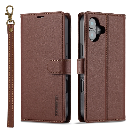 

For iPhone 16 Plus LC.IMEEKE L2 Series Detachable Magsafe PU Phone Case with Lanyard(Brown)