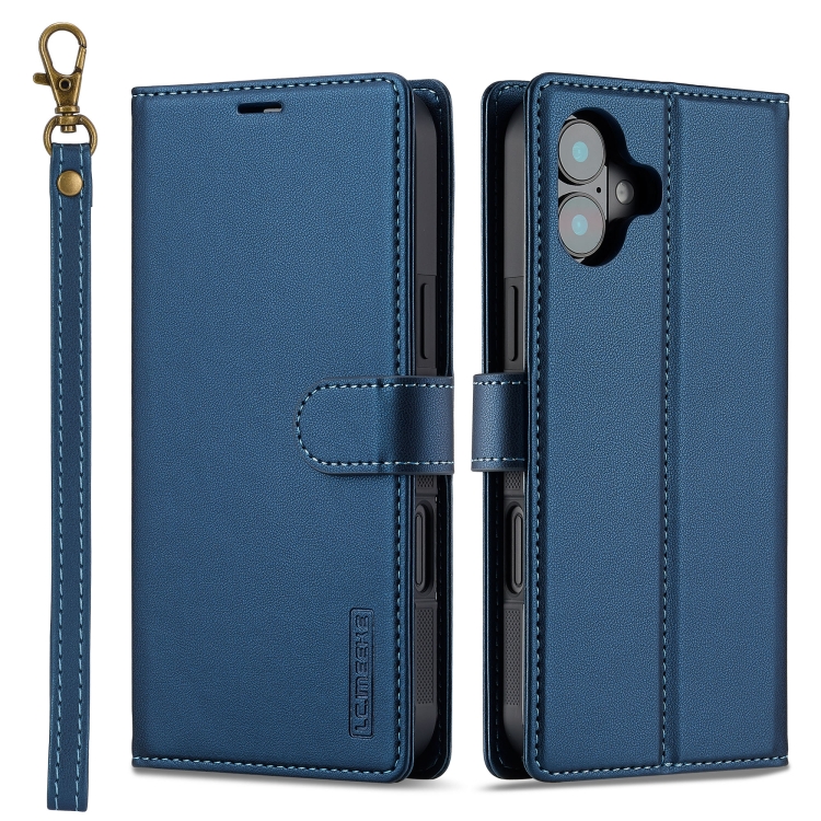 

For iPhone 16 LC.IMEEKE L2 Series Detachable Magsafe PU Phone Case with Lanyard(Blue)