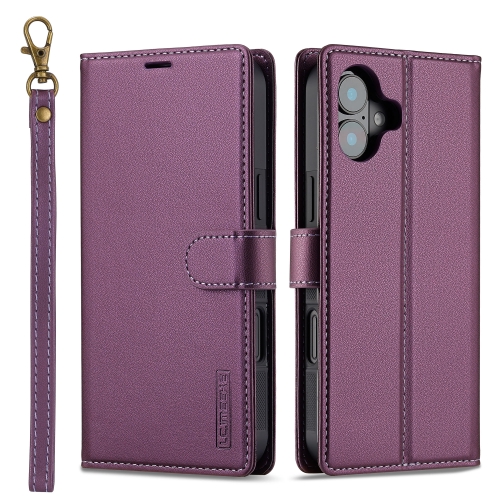 

For iPhone 16 LC.IMEEKE L2 Series Detachable Magsafe PU Phone Case with Lanyard(Purple)